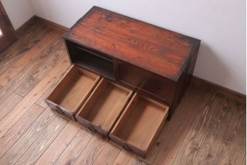アンティーク家具　古民具・骨董　大正期　前面欅材!古い木製の時代箪笥ローボード