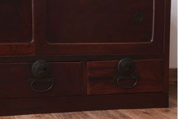 アンティーク家具　古民具・骨董　大正期　前面欅材!古い木製の時代箪笥ローボード