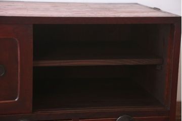 アンティーク家具　古民具・骨董　大正期　前面欅材!古い木製の時代箪笥ローボード