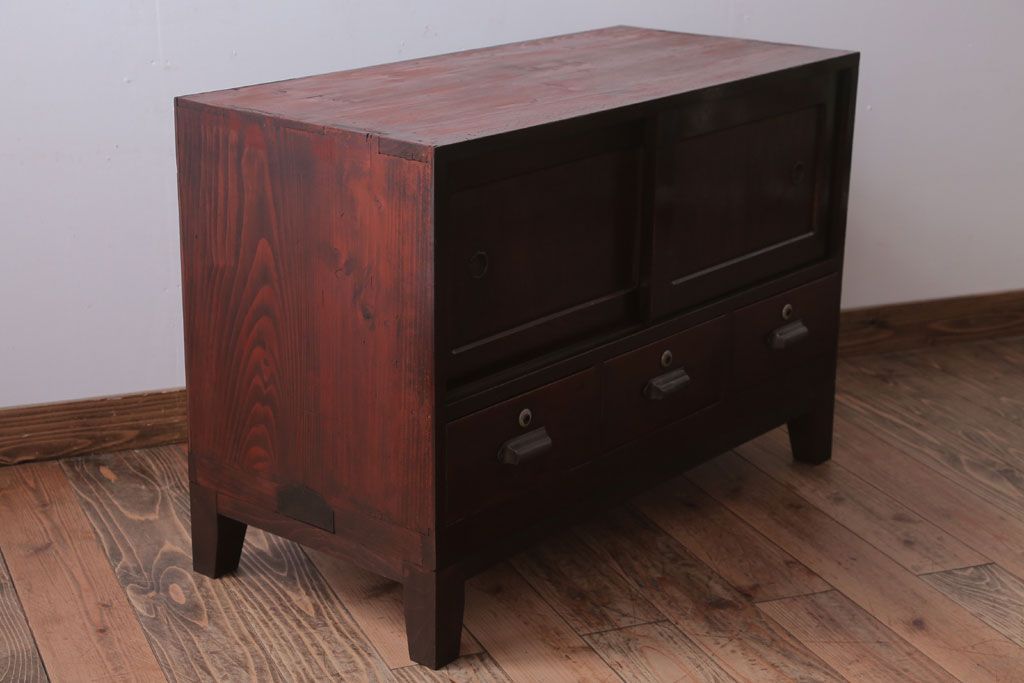 レトロ家具　昭和レトロ　角脚付きのシンプルなローボード