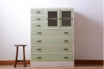 アンティーク家具　アンティーク　ダイヤガラス入り!かわいいペイントチェスト