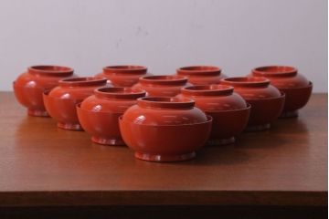 アンティーク　大正〜昭和初期　木製沈金蒔絵椀10客