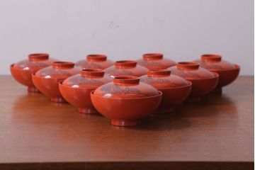 アンティーク　大正〜昭和初期　木製沈金蒔絵椀10客(2)