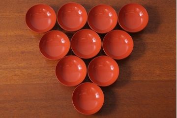 アンティーク　大正〜昭和初期　木製沈金蒔絵椀10客(2)