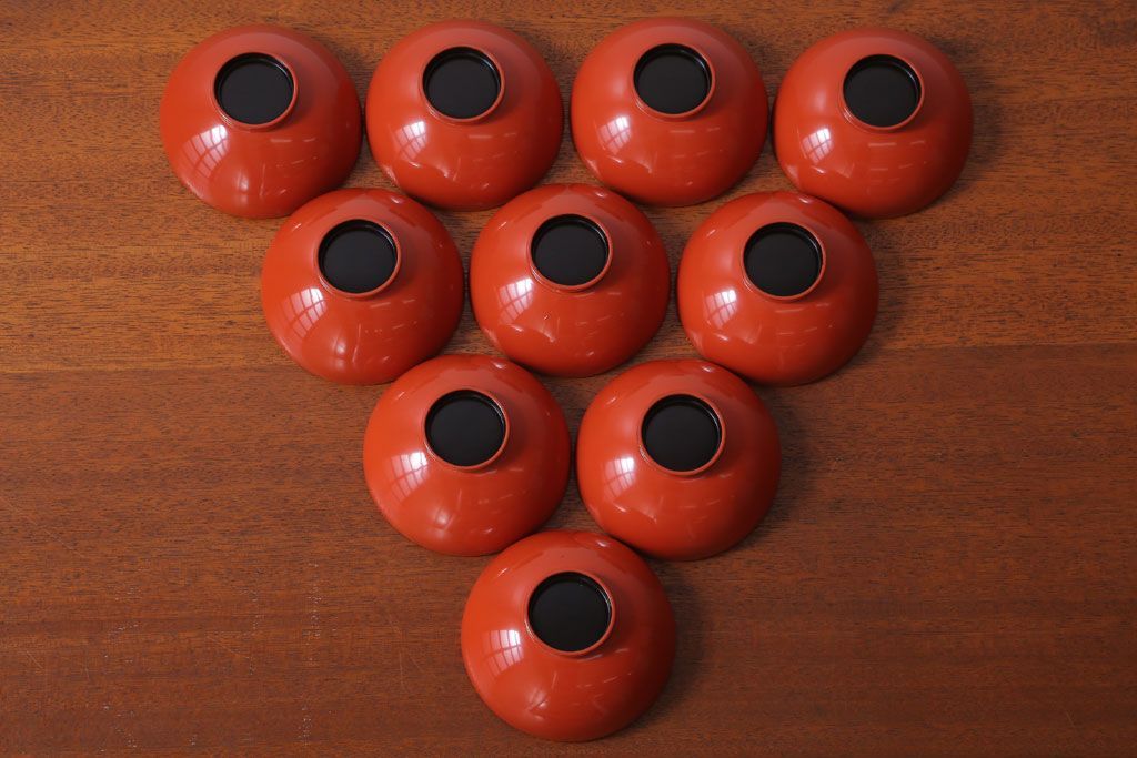 アンティーク　大正〜昭和初期　木製沈金蒔絵椀10客(2)