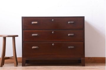 レトロ家具　昭和レトロ　前面欅材!角脚付きのシンプルなローチェスト(ローボード・衣装箪笥)(1)