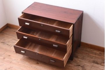 レトロ家具　昭和レトロ　前面欅材!角脚付きのシンプルなローチェスト(ローボード・衣装箪笥)(1)