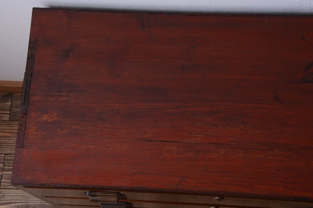 レトロ家具　昭和レトロ　前面欅材!角脚付きのシンプルなローチェスト(ローボード・衣装箪笥)(1)