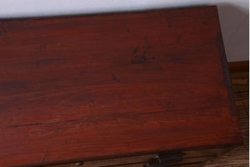 レトロ家具　昭和レトロ　前面欅材!角脚付きのシンプルなローチェスト(ローボード・衣装箪笥)(1)