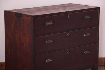 レトロ家具　昭和レトロ　前面欅材!角脚付きのシンプルなローチェスト(ローボード・衣装箪笥)(1)