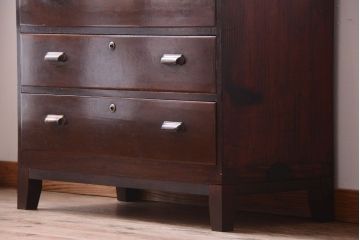 レトロ家具　昭和レトロ　前面欅材!角脚付きのシンプルなローチェスト(ローボード・衣装箪笥)(1)