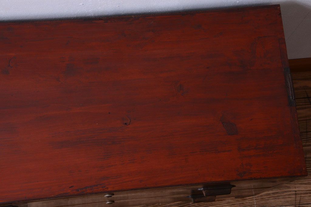 レトロ家具　昭和レトロ　前面欅材!角脚付きのシンプルなローチェスト(ローボード・衣装箪笥)(2)