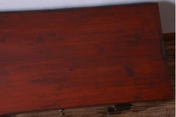 レトロ家具　昭和レトロ　前面欅材!角脚付きのシンプルなローチェスト(ローボード・衣装箪笥)(2)