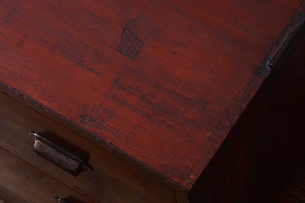 レトロ家具　昭和レトロ　前面欅材!角脚付きのシンプルなローチェスト(ローボード・衣装箪笥)(2)