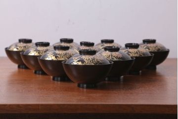 アンティーク雑貨　アンティーク　昭和三年　木製蒔絵椀10客