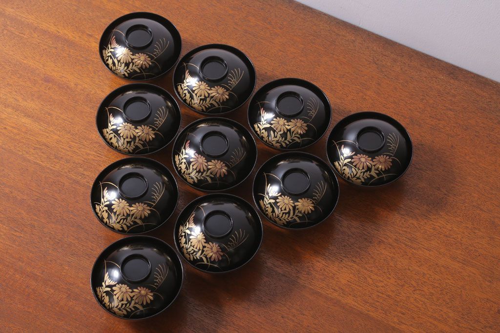 アンティーク雑貨　アンティーク　昭和三年　木製蒔絵椀10客