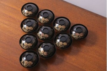 アンティーク雑貨　アンティーク　昭和三年　木製蒔絵椀10客