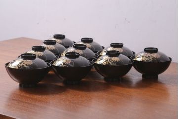 アンティーク雑貨　アンティーク　昭和三年　木製蒔絵椀10客