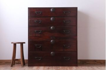 アンティーク家具　古民具・骨董　明治〜大正期　前面欅材!古い木製の重ね衣装箪笥