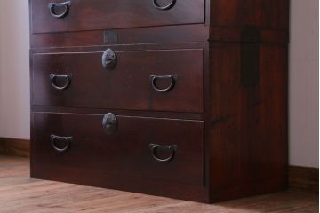 アンティーク家具　古民具・骨董　明治〜大正期　前面欅材!古い木製の重ね衣装箪笥