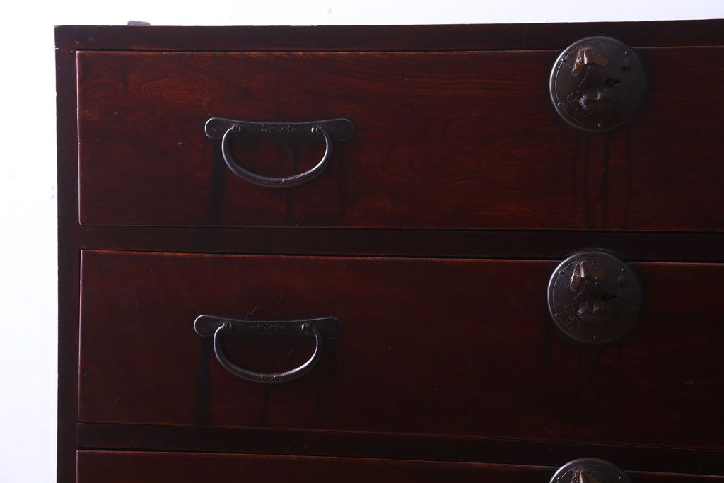 アンティーク家具　古民具・骨董　明治〜大正期　前面欅材!古い木製の重ね衣装箪笥