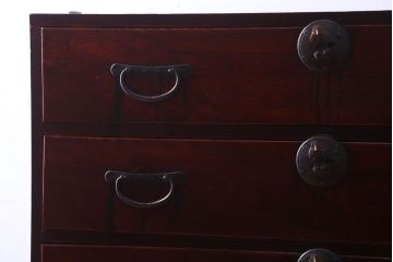 アンティーク家具　古民具・骨董　明治〜大正期　前面欅材!古い木製の重ね衣装箪笥