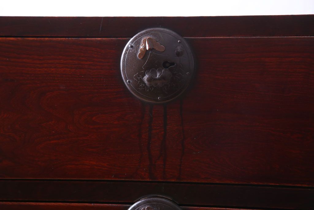 アンティーク家具　古民具・骨董　明治〜大正期　前面欅材!古い木製の重ね衣装箪笥