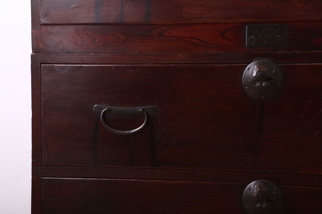 アンティーク家具　古民具・骨董　明治〜大正期　前面欅材!古い木製の重ね衣装箪笥