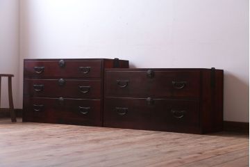 アンティーク家具　古民具・骨董　明治〜大正期　前面欅材!古い木製の重ね衣装箪笥