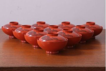 アンティーク 昭和三年　木製沈金蒔絵椀10客