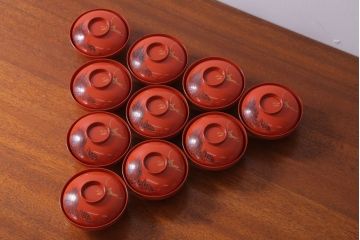 アンティーク 昭和三年　木製沈金蒔絵椀10客