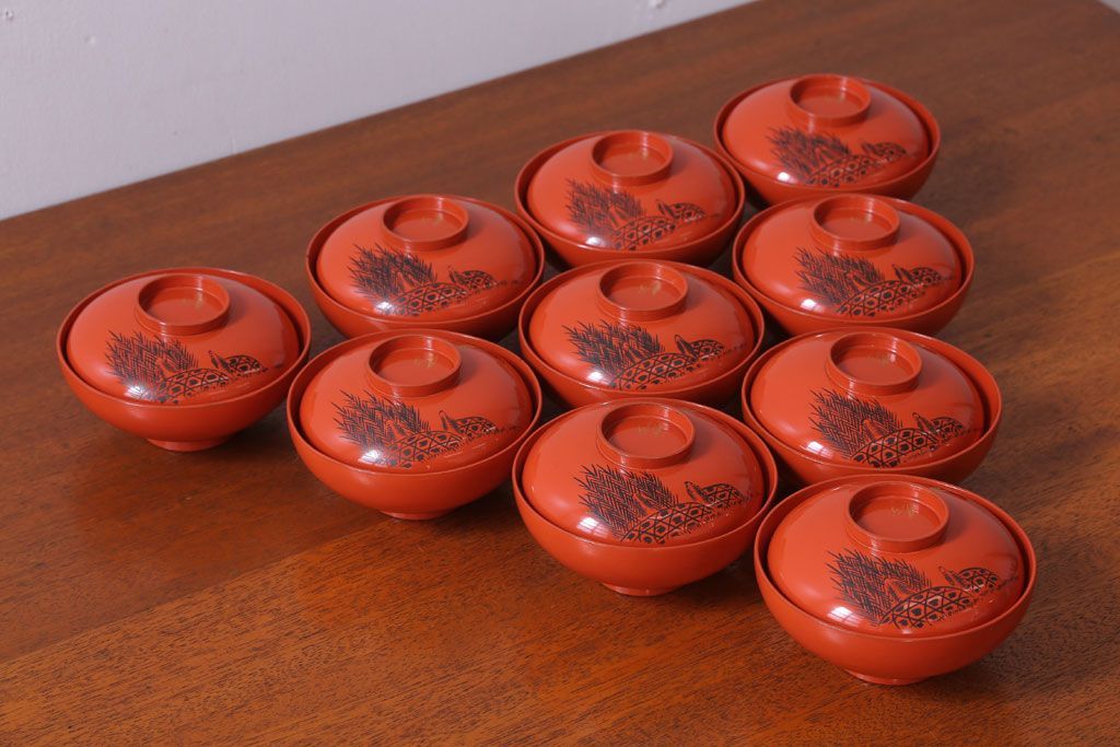 アンティーク 昭和三年　木製沈金蒔絵椀10客