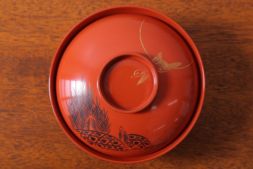 アンティーク 昭和三年　木製沈金蒔絵椀10客