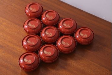 アンティーク雑貨　アンティーク　昭和初期!木製沈金蒔絵椀10客