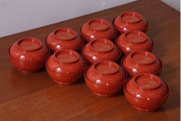 アンティーク雑貨　アンティーク　昭和初期!木製沈金蒔絵椀10客