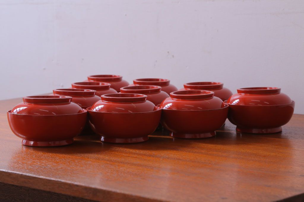 アンティーク雑貨　アンティーク　昭和初期!木製沈金蒔絵椀10客