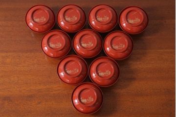 アンティーク雑貨　アンティーク　昭和初期!木製沈金蒔絵椀10客