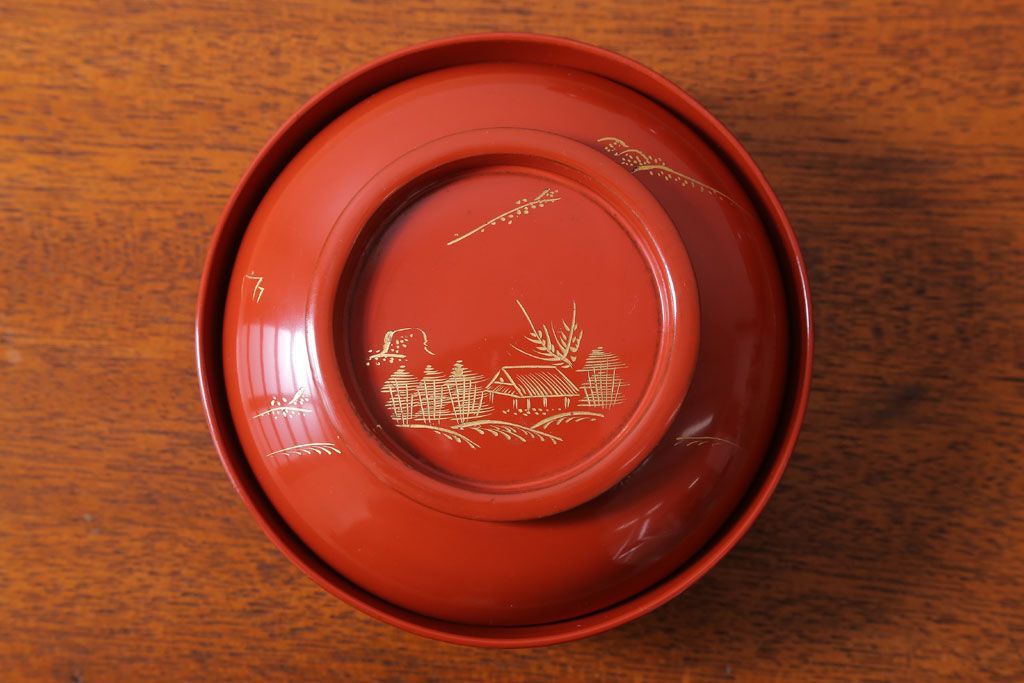 アンティーク雑貨　アンティーク　昭和初期!木製沈金蒔絵椀10客