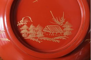 アンティーク雑貨　アンティーク　昭和初期!木製沈金蒔絵椀10客