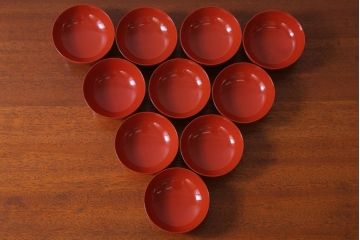 アンティーク雑貨　アンティーク　昭和初期!木製沈金蒔絵椀10客