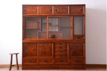 中古　民芸家具　前面欅材!高級重ね茶箪笥