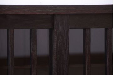 中古　民芸家具　栗材!モダンなガラス格子戸の浮造り水屋箪笥ローボード