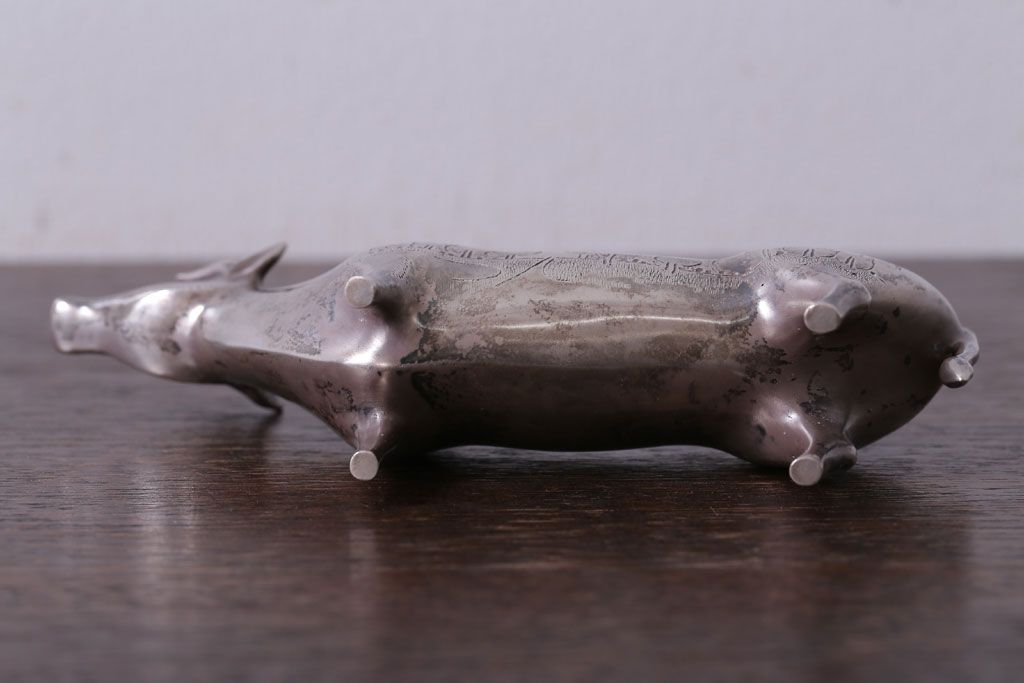 アンティーク雑貨　帖佐美行作　洋銀(銀900)製　「爽誘風想」　牛置物(オブジェ・オーナメント)