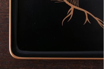 アンティーク雑貨　尚涛済作　若松蒔絵名刺盆(金蒔絵・漆器)