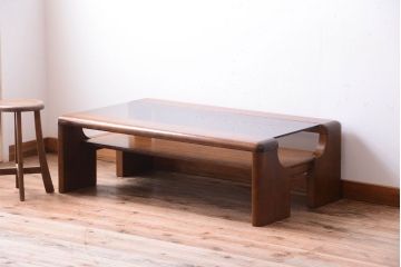 ヴィンテージ家具　maruni(マル二木工)　ビンテージ品　ガラス天板座卓(センターテーブル)