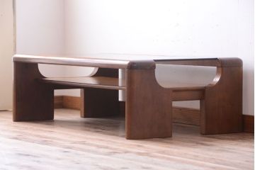 ヴィンテージ家具　maruni(マル二木工)　ビンテージ品　ガラス天板座卓(センターテーブル)