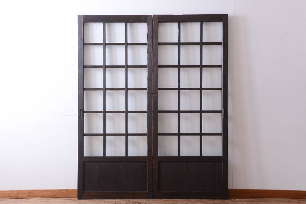 古民具・骨董　明治〜大正期　クリアガラス入り格子蔵戸