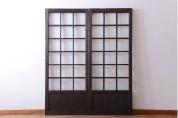 古民具・骨董　明治〜大正期　クリアガラス入り格子蔵戸