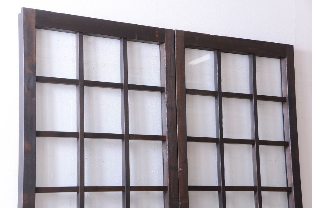 古民具・骨董　明治〜大正期　クリアガラス入り格子蔵戸