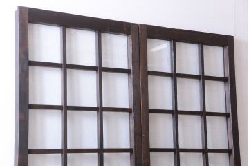 古民具・骨董　明治〜大正期　クリアガラス入り格子蔵戸